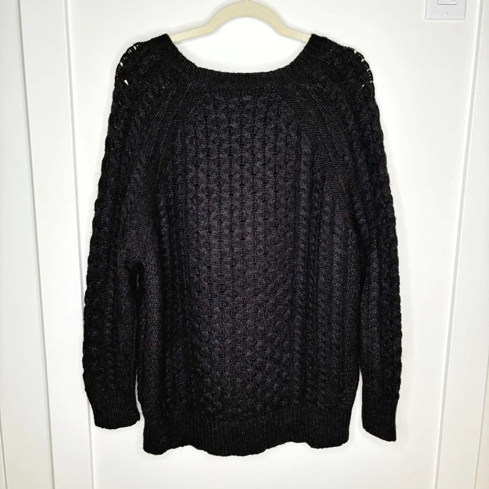 Nili Lotan Alpaca Wool Blend Cable Knit Sweater Black Oversized Size S - Picture 5 of 7